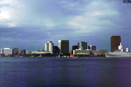 Norfolk skyline from Portsmouth. Portsmouth, VA.