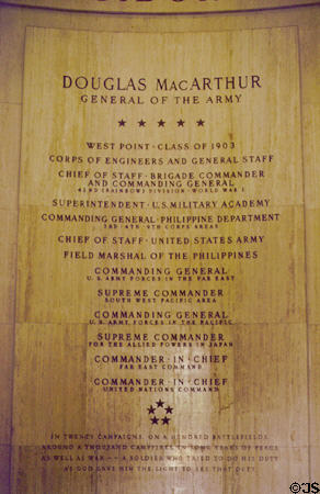 Life history plaque in the Douglas MacArthur Memorial. Norfolk, VA.