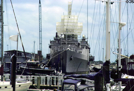 US Naval ship under repair at Norfolk shipyards. Norfolk, VA.