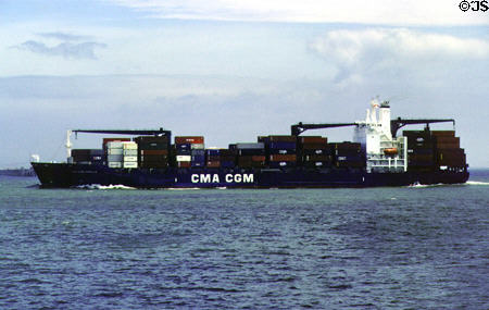 Container ship near Chesapeake Bay Bridge Tunnel. VA.