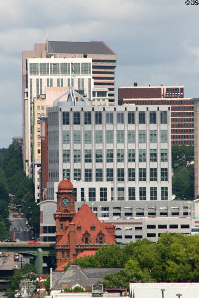 Downtown buildings over Main St. Rail Station on Richmond skyline. Richmond, VA.