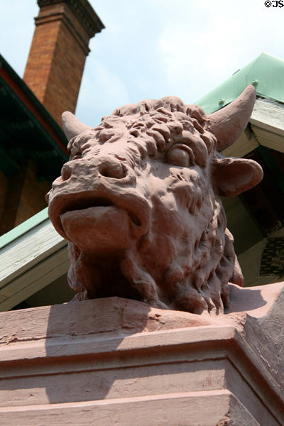 Sculpted bulls head over entrance 17th St. Farmers' Market beside Main Street Station. Richmond, VA.