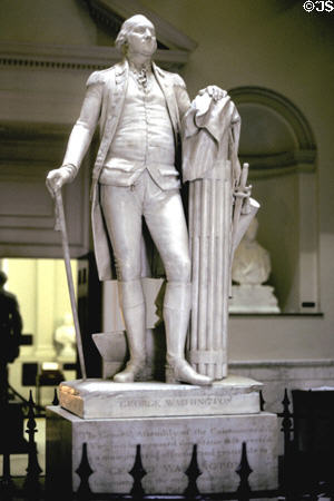 White marble statue of George Washington by Houdon in rotunda of Virginia State Capitol. Richmond, VA.