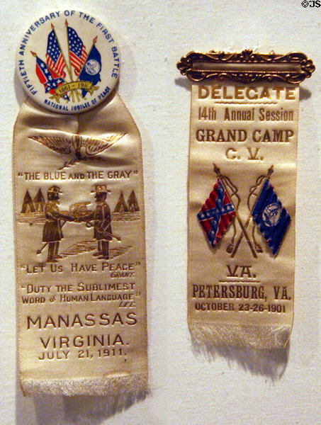 Civil War veterans reunion ribbons (1901 & 11) at Museum of the Confederacy. Richmond, VA.