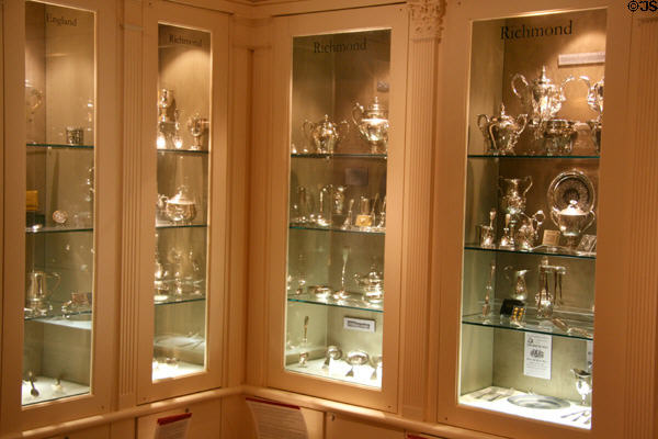 Collection of early silver, much made in Virginia at Museum of Virginia History. Richmond, VA.