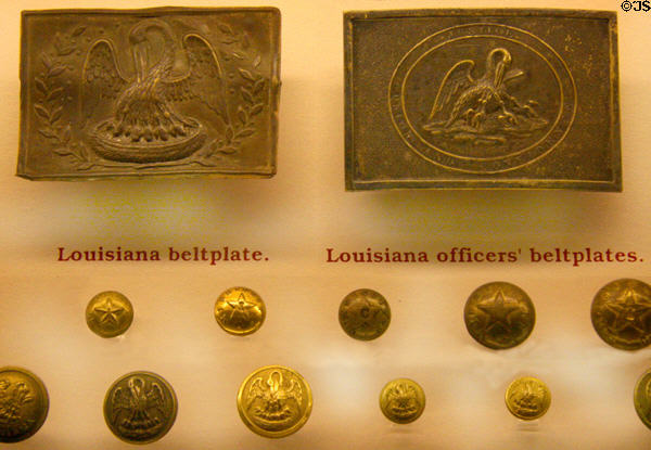 Louisiana Confederate beltplates & buttons at Museum of Virginia History. Richmond, VA.
