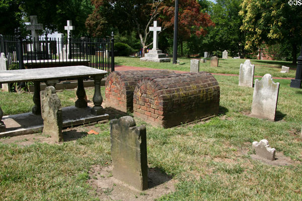 St John's Episcopal Church graveyard with cylindrical tombs. Richmond, VA.