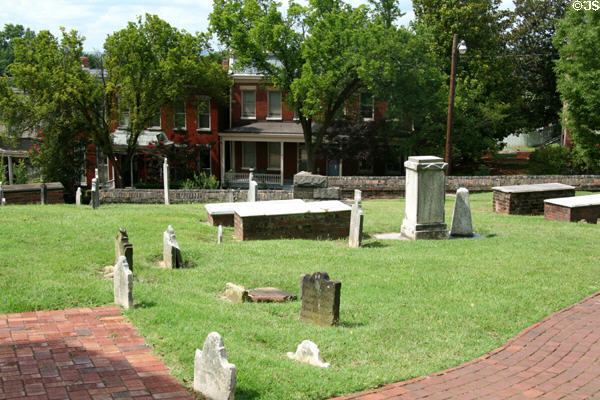 St John's Episcopal Church graveyard with surrounding houses. Richmond, VA.