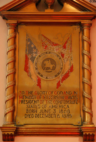 Memorial plaque dedicated to Jefferson Davis in St. Paul's Episcopal Church. Richmond, VA.