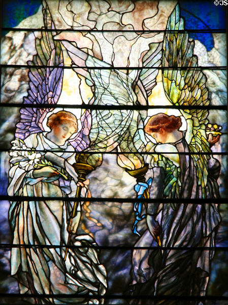 Angels of Annunciation in stained glass window (c1901) by Tiffany Studios in St Paul's Episcopal Church. Richmond, VA.