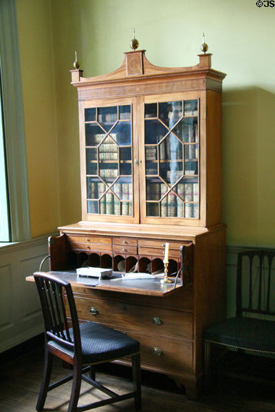 Dropfront desk with bookcase (c1790) in large dining room of John Marshall House. Richmond, VA.
