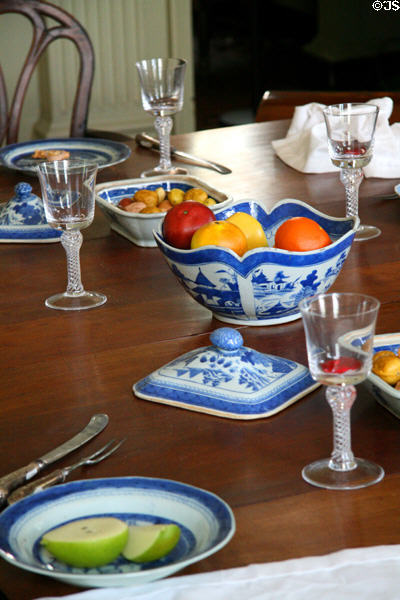 Porcelain & glassware in large dining room of John Marshall House. Richmond, VA.