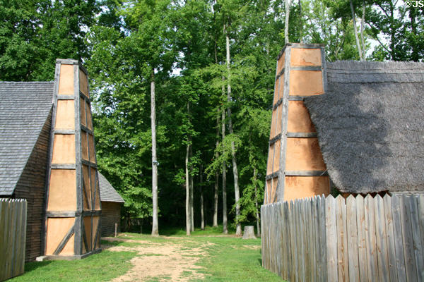 Earthen chimneys in English colonist style at Henricus. VA.
