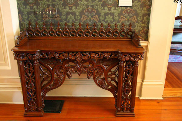 Carved hall sideboard table at Centre Hill. Petersburg, VA.