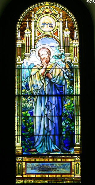 St Thomas stained glass for Georgia by Louis Comfort Tiffany at Blandford Church. Petersburg, VA.