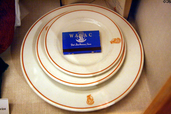 WAAC china dinner service from first WAAC officer's mess at Fort Des Moines, IA at U.S. Army Women's Museum. Petersburg, VA.
