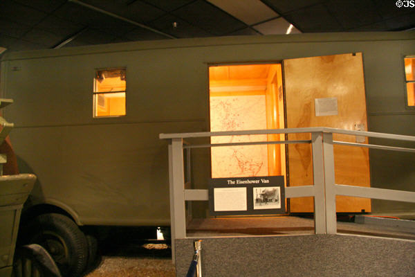 Dwight D. Eisenhower's van (1944) where he received reports of D-Day at U.S. Army Quartermaster Museum. Petersburg, VA.