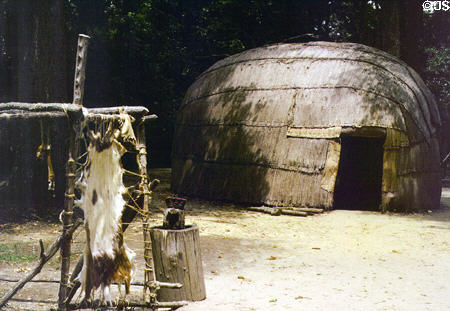 Native American bark house in Powhatan Village at Jamestown Settlement. VA.