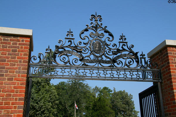 Iron gates leading to Memorial Church erected in 1907 at Jamestown Colonial National Park. Jamestown, VA.