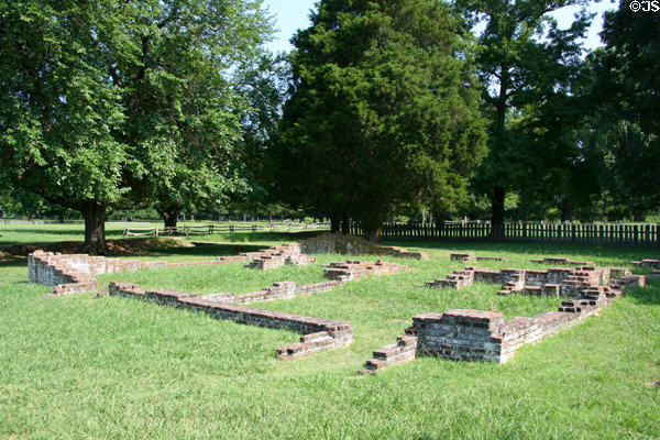 Foundations of row house (1650-1720) at Jamestown Colonial National Park. Jamestown, VA.
