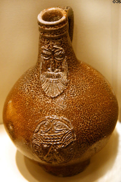 Bartmann jug (c1630-20) from Germany found in New Towne Jamestown in Jamestown National Park Museum. Jamestown, VA.