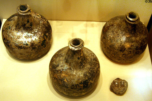 Wine bottles (17thC) from England found in New Towne in Jamestown National Park Museum. Jamestown, VA.