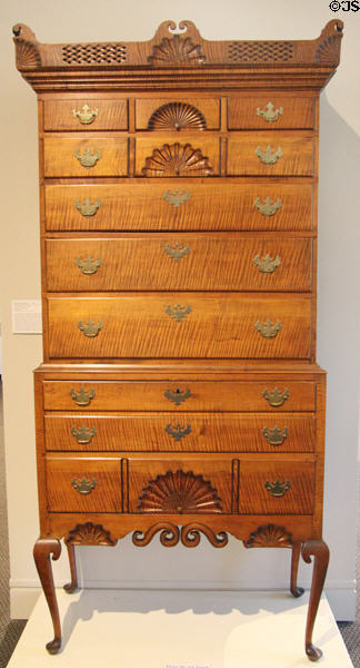 High chest of drawers (1775-1830) attrib. to John Dunlap or Samuel Dunlap of southern NH at Bennington Museum. Bennington, VT.
