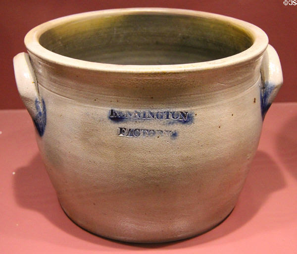 Stoneware crock (1804-23) by Bennington Factory at Bennington Museum. Bennington, VT.