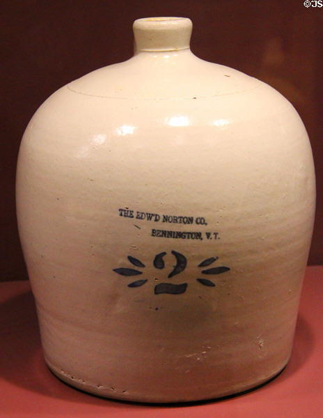 Stoneware jug (1894-1902) by Edw'd Norton Co. of Bennington, VT at Bennington Museum. Bennington, VT.