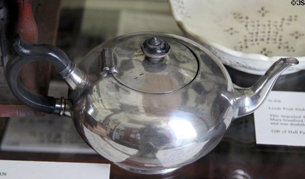 Sheffield plate teapot (19thC) from Catamount Tavern in Old Bennington at Bennington Museum. Bennington, VT.