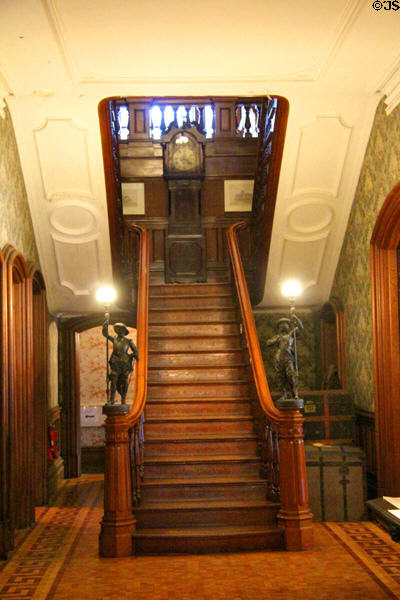 Main entry hall staircase to second floor at Park-McCullough Historic Estate. North Bennington, VT.