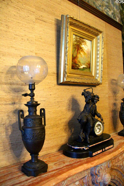 Lamps & clock on mantle at Park-McCullough Historic Estate. North Bennington, VT.