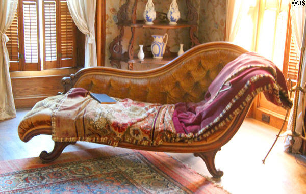 Recamier-type upholstered sofa at Park-McCullough Historic Estate. North Bennington, VT.