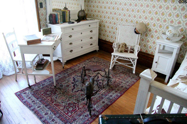 Child's bedroom of H.P. McCullough with white furniture (19thC) at Park-McCullough Historic Estate. North Bennington, VT.