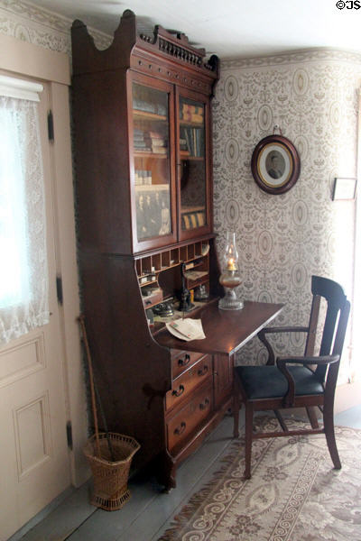 Sitting room desk & bookcase in Coolidge Homestead at President Calvin Coolidge State Historic Park. Plymouth Notch, VT.