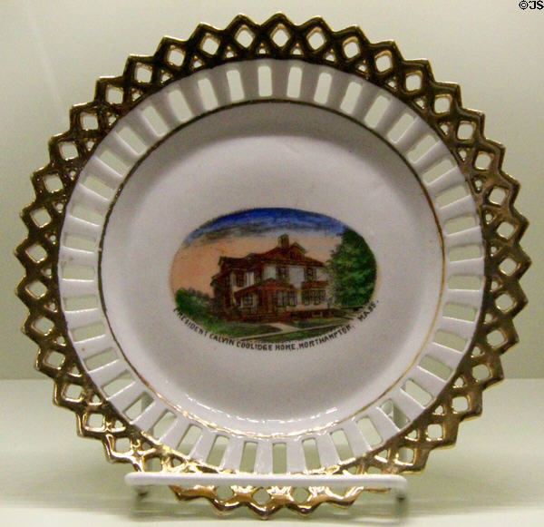 Coolidge home Northampton, MA souvenir plate (c1924) at President Calvin Coolidge State Historic Park. Plymouth Notch, VT.