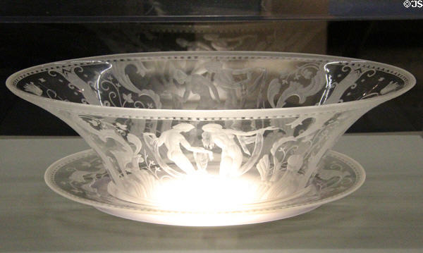 Engraved glass bowl (1926) given to Coolidge by Sweden at President Calvin Coolidge State Historic Park. Plymouth Notch, VT.