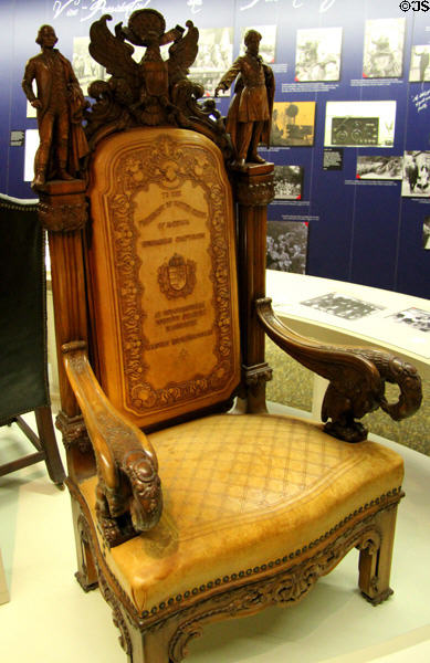 Armchair carved with Washington & Kossuth (1928) given by Hungary at President Calvin Coolidge State Historic Park. Plymouth Notch, VT.