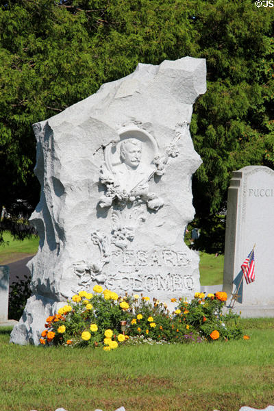 Sculpted granite tombstone to Italian-American in Barre cemetery. Barre, VT.