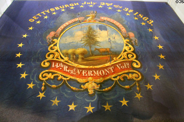 Regimental flag (1862) of 14th Regiment Vermont Infantry at Vermont History Center. Barre, VT.