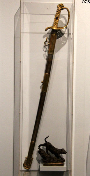 Marshall H Twitchell presentation sword & Catamount statuette at Vermont History Center. Barre, VT.