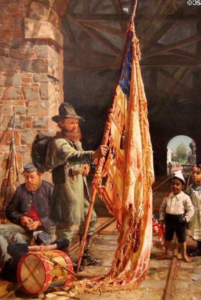 Return of the Flag painting (1891) by Thomas Waterman Wood at Vermont History Center. Barre, VT.