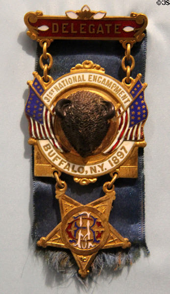 GAR badge for 31st national encampment (1897) in Buffalo, NY at Vermont History Center. Barre, VT.