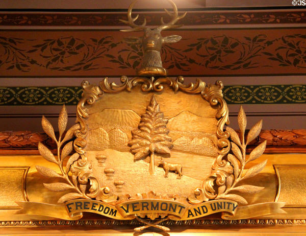 Vermont State Seal in reception room at Vermont State House. Montpelier, VT.