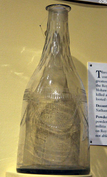 Glass decanter which survived British & Mohawk Indian raid on Royalton (Oct., 1780) at Vermont History Museum. Montpelier, VT.