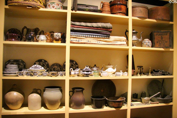 General Store ceramic, metal & cloth goods (1820-60) at Vermont History Museum. Montpelier, VT.