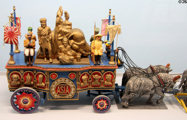 Asia wagon circus parade figure (1925-55) in circus building at Shelburne Museum. Shelburne, VT.