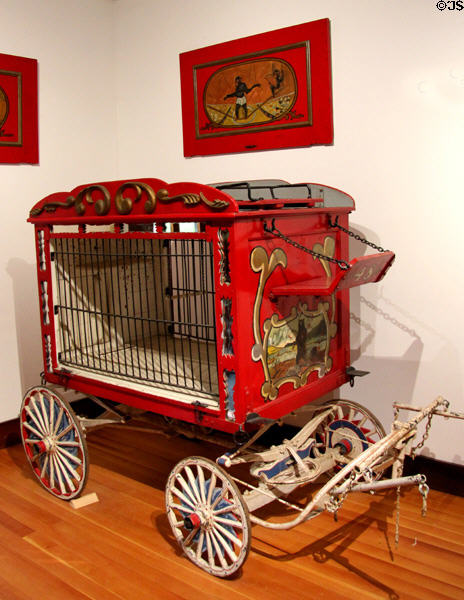 Small animal cage circus wagon in circus building at Shelburne Museum. Shelburne, VT.