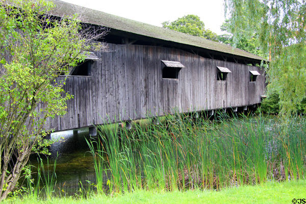 Covered bridge (1845) by George W. Holmes (168ft / 51m) at Shelburne Museum. Shelburne, VT.