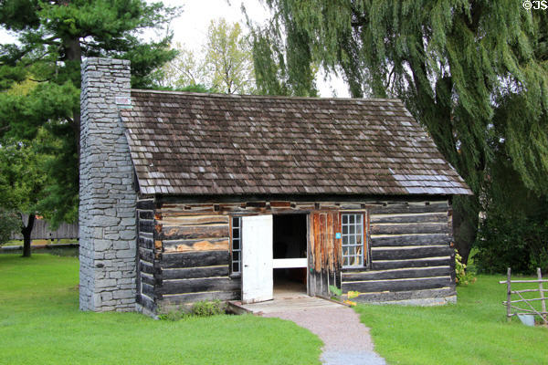 Settlers' Cabin (c1800) prob. built by French Canadian lumberjacks from East Charlotte, VT at Shelburne Museum. Shelburne, VT.